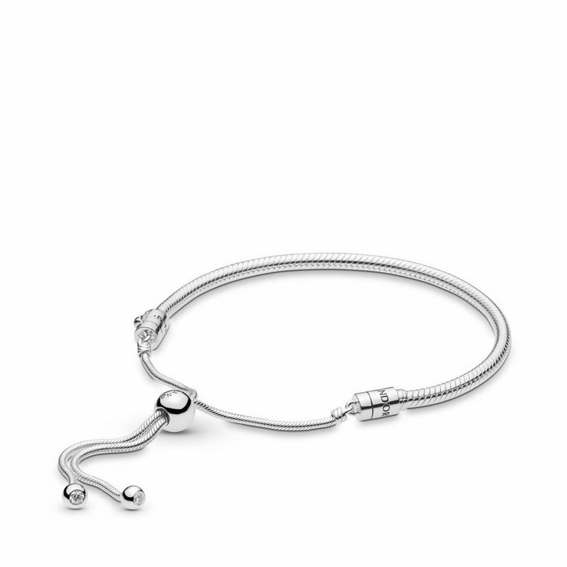 Pandora Moments Snake Chain Slider Bracelet Ireland - Sterling Silver/Silicone/Cubic Zirconia - 2150